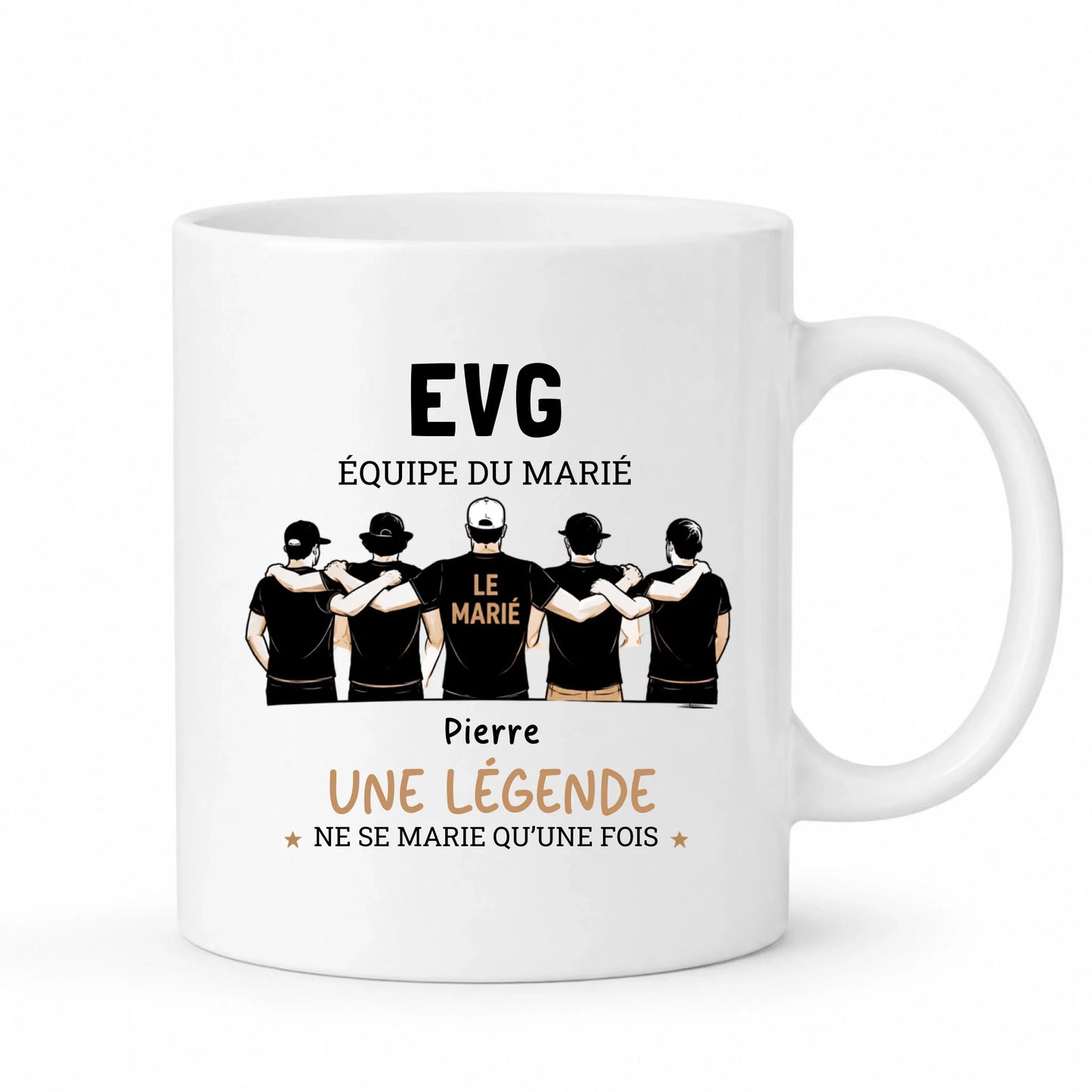 Mug blanc EVG personnalisé Équipe du Marié avec prénom