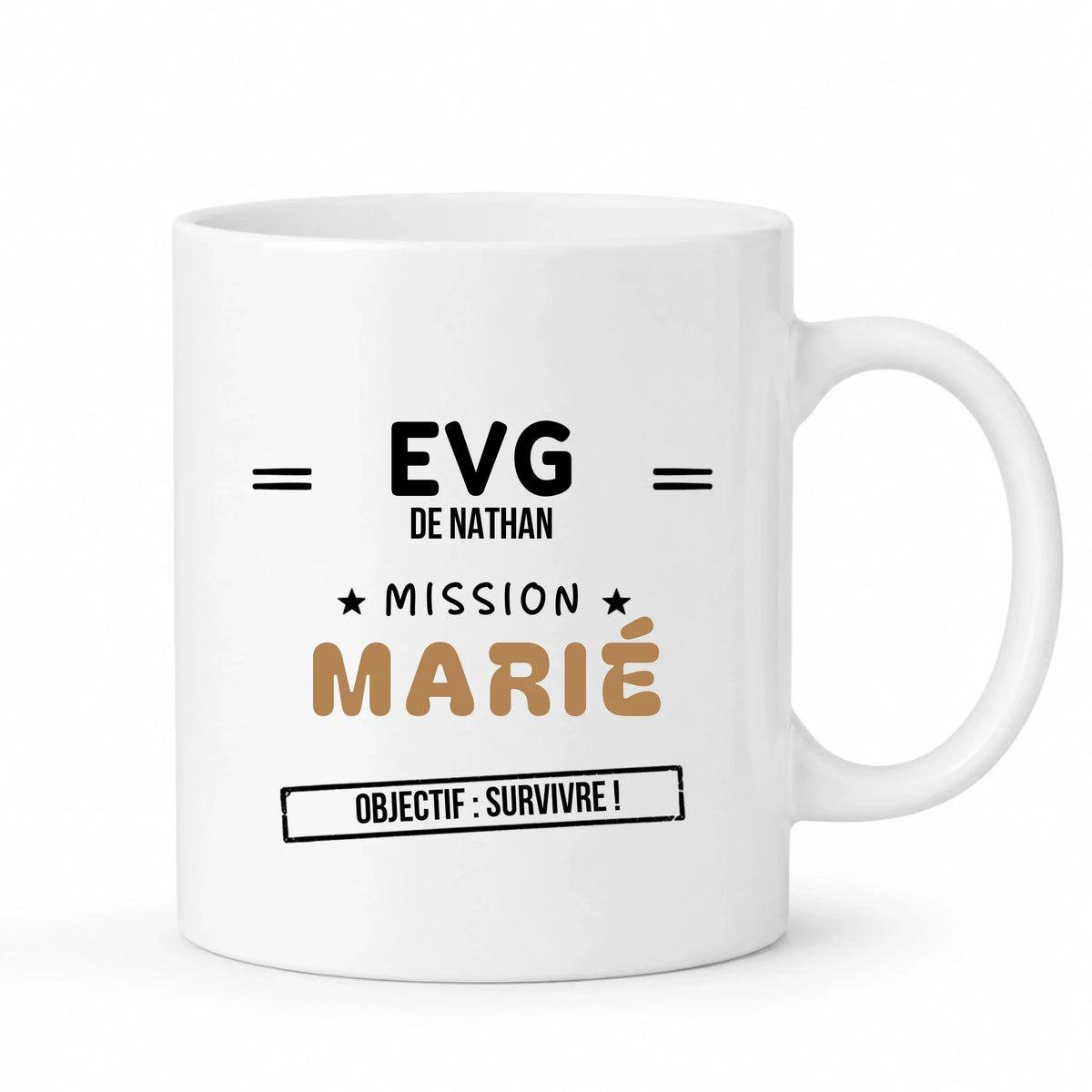 Mug blanc EVG personnalisé Mission Marié avec prénom