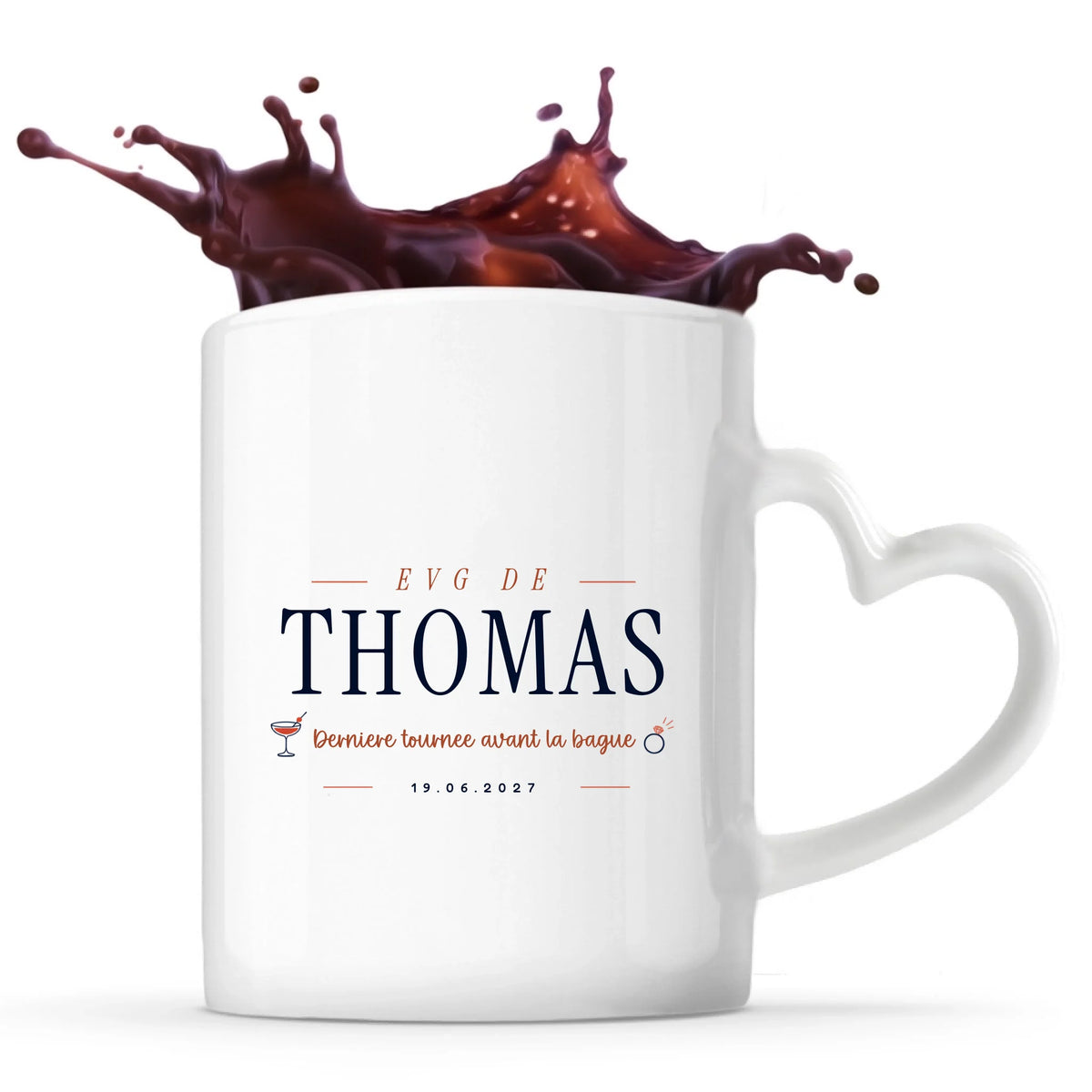 Mug EVG personnalisé vu de face avec anse - Dernière tournée