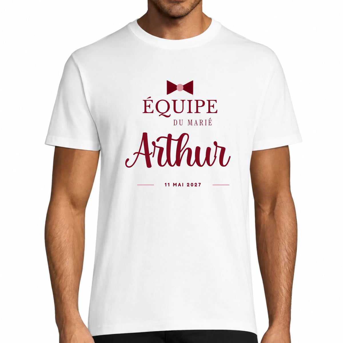 T-shirt homme blanc EVG personnalisé Équipe du Marié avec prénom