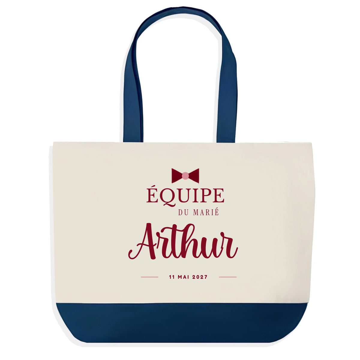 Sac en jute bleu EVG personnalisé Équipe du Marié avec prénom