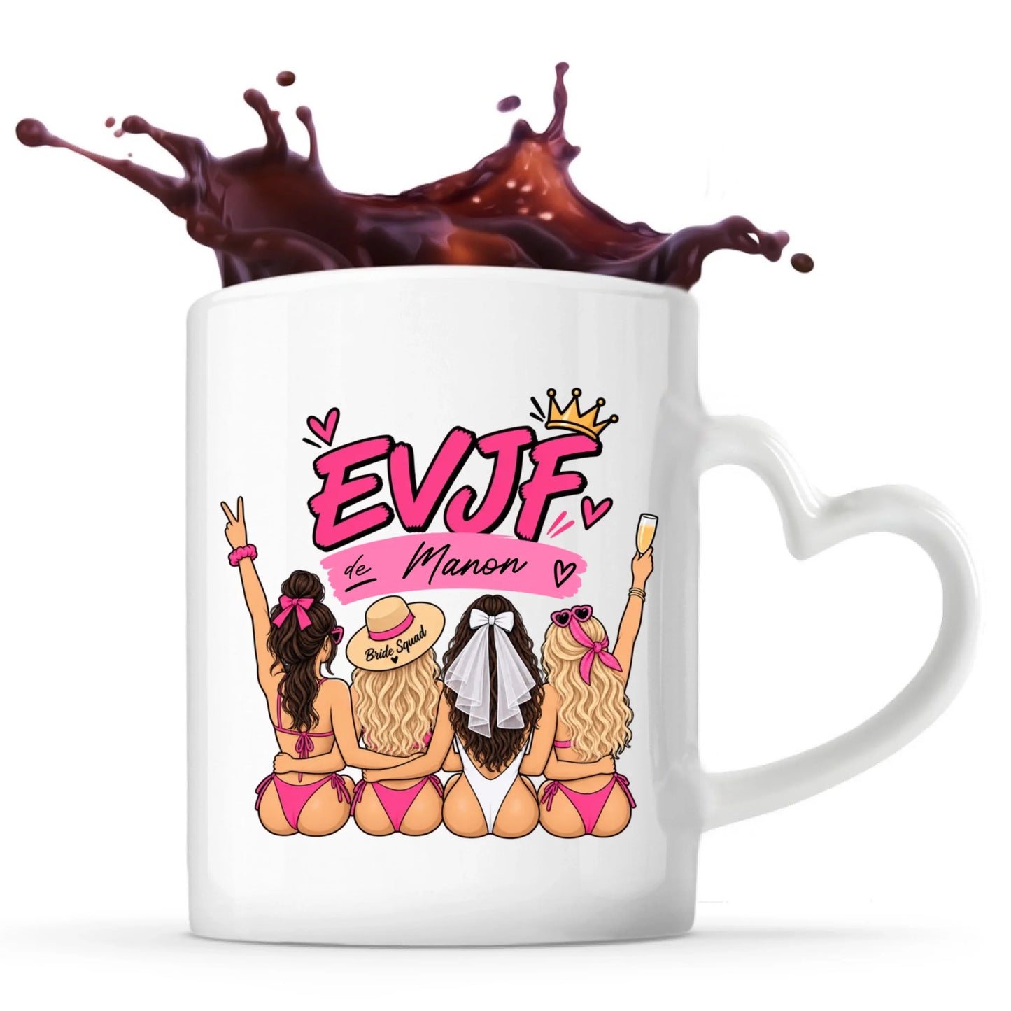 Mug anse cœur EVJF personnalisé Mariée pour la vie avec prénom