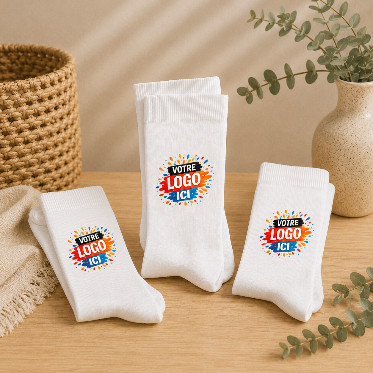 Chaussettes blanches personnalisables avec logo