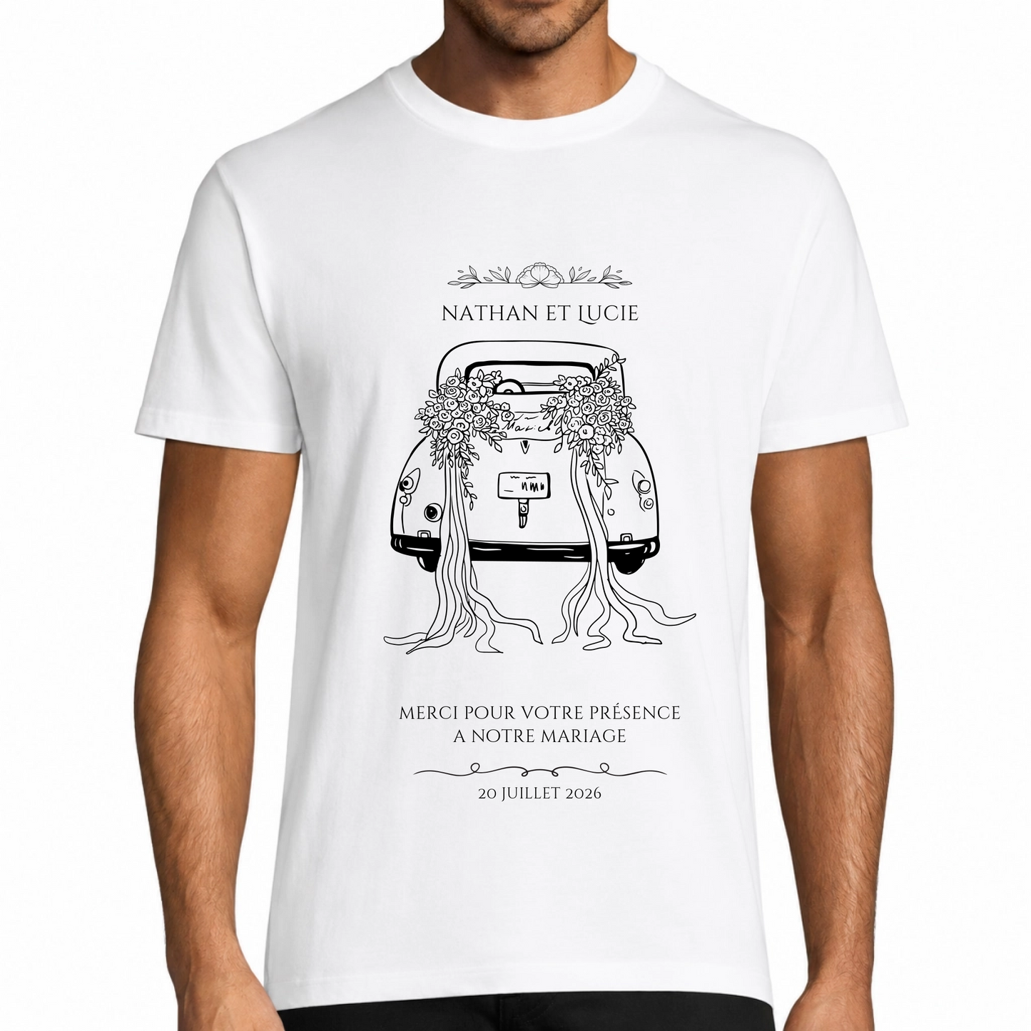 T-shirt personnalisé – Merci pour votre présence à notre mariage