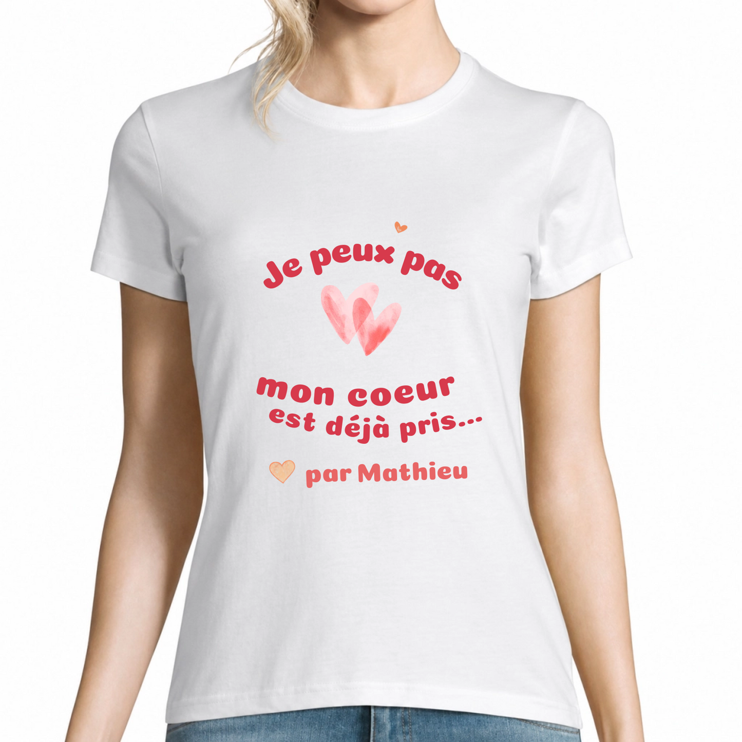 T-shirt personnalisé « Je peux pas, mon cœur est déjà pris... »