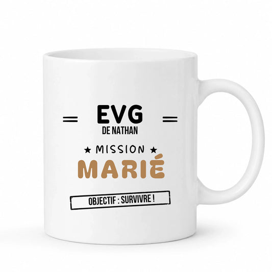 Mug blanc EVG personnalisé Mission Marié avec prénom