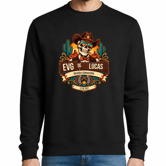 Sweat EVG homme noir personnalisé Dernière Chevauchée | Vulpa