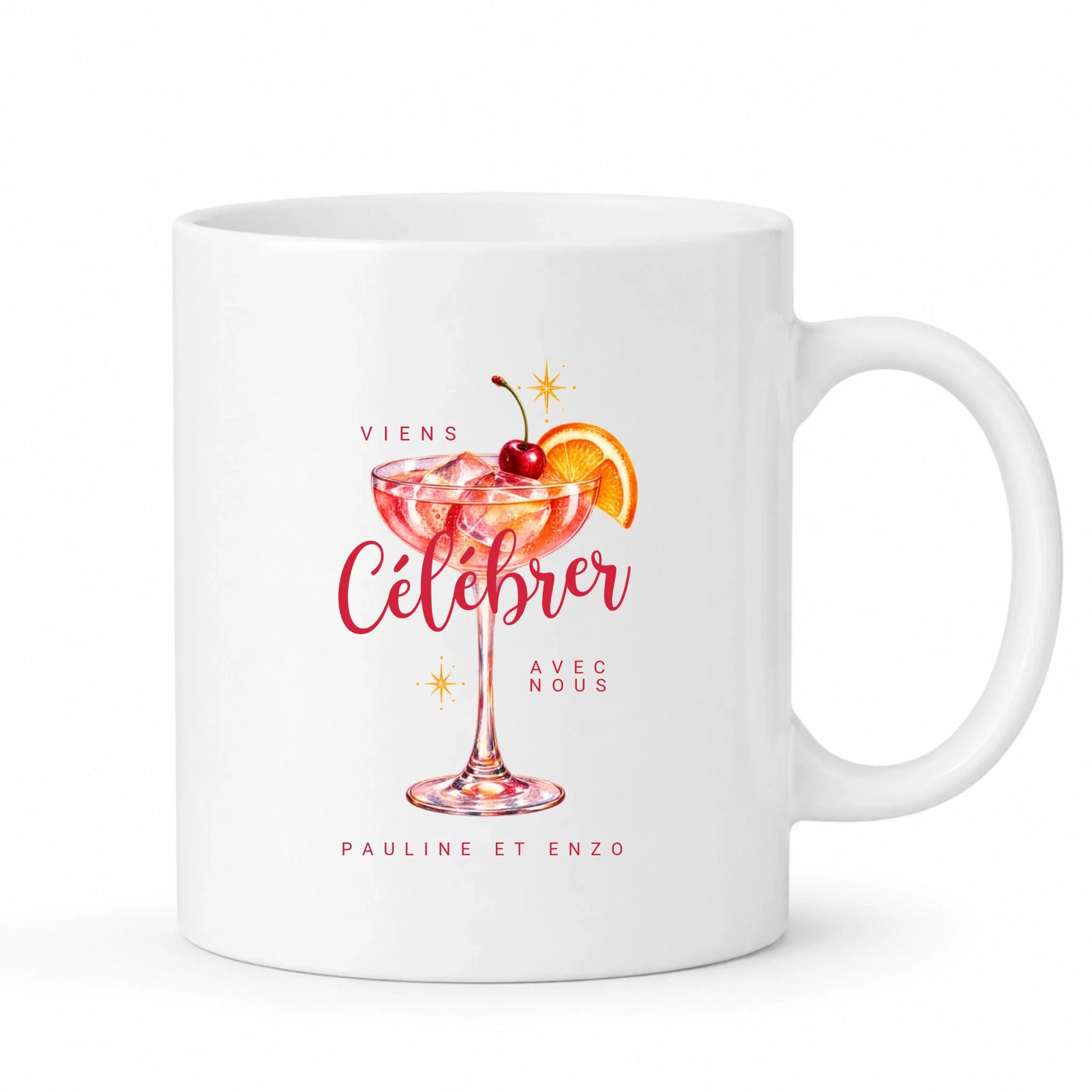 Mug blanc mariage personnalisé Viens Célébrer Avec Nous avec prénoms