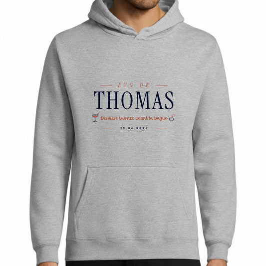 Sweat à capuche EVG homme gris personnalisé Dernière Tournée | Vulpa