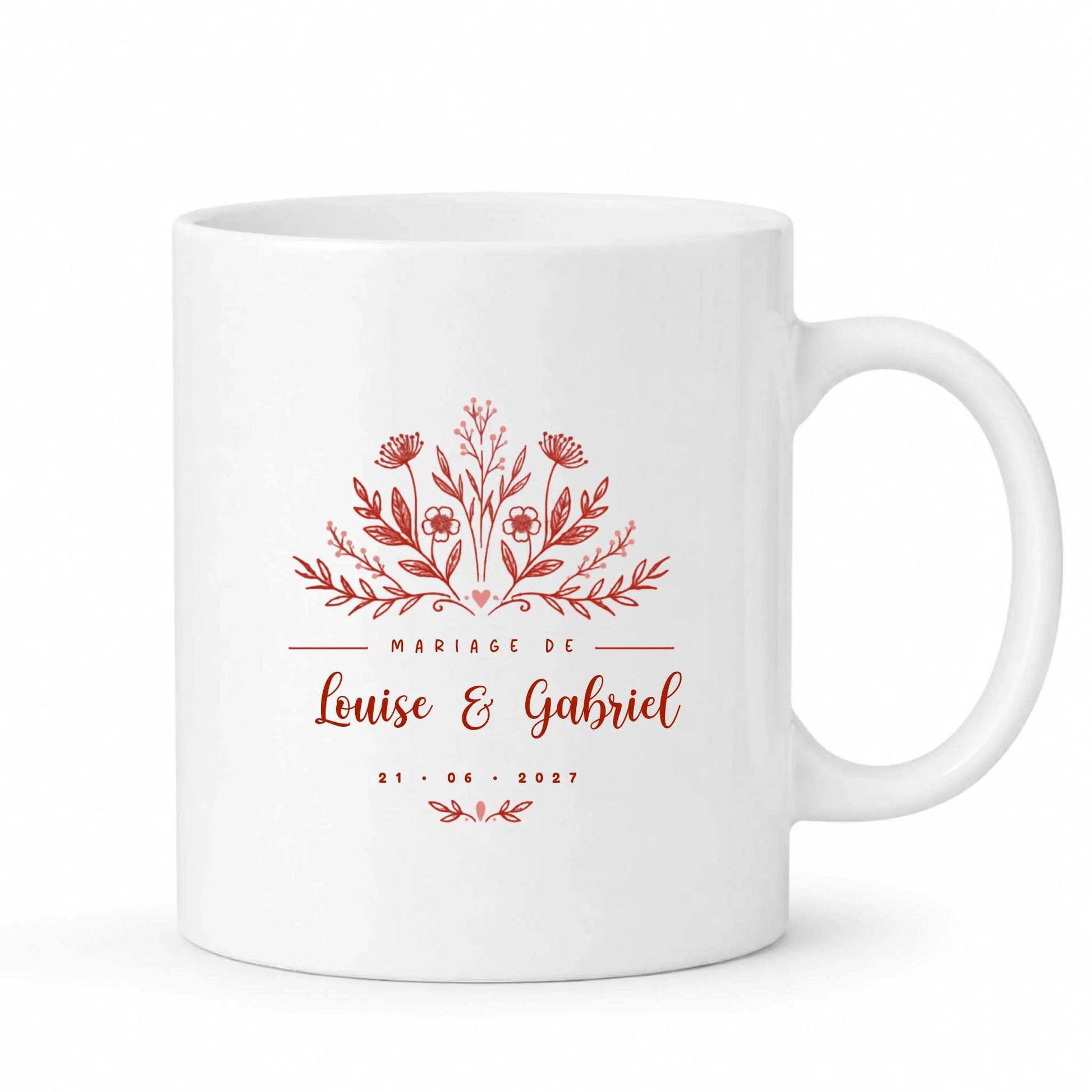 Mug Mariage classique personnalisé avec prénoms et date - design floral Vulpa