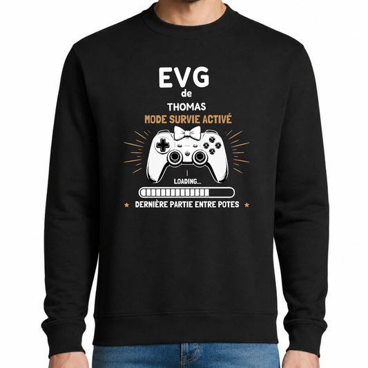Sweat homme noir EVG personnalisé Mode Survie Activé | Vulpa