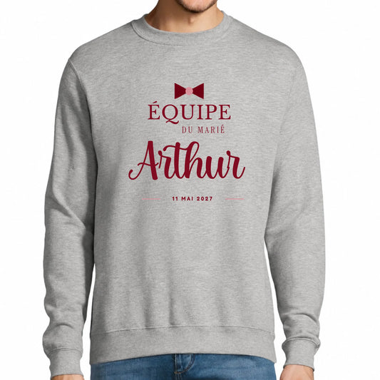 Sweat homme gris EVG personnalisé Équipe du Marié, noœud papillon | Vulpa