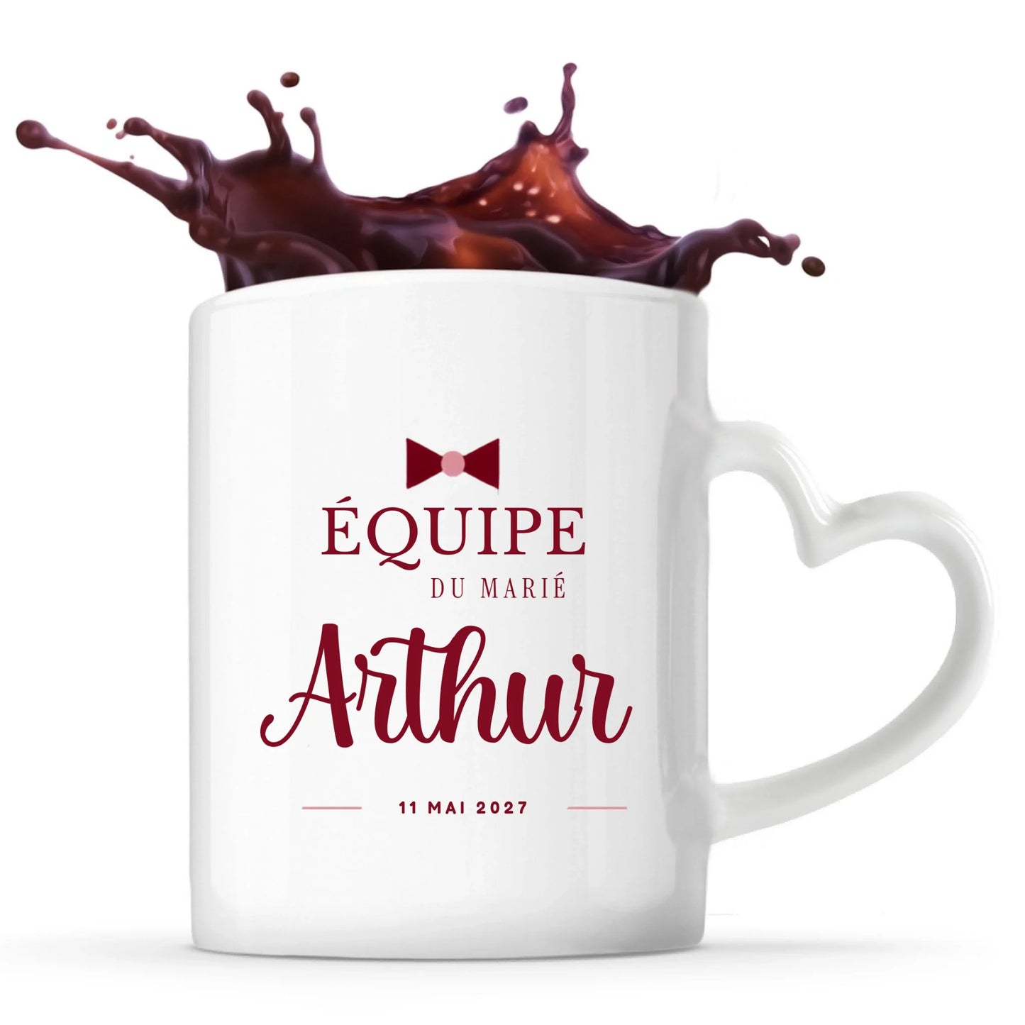 Mug anse cœur EVG personnalisé Équipe du Marié avec prénom