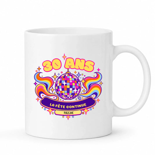 Mug anniversaire personnalisé avec boule disco et prénom - La Fête Continue
