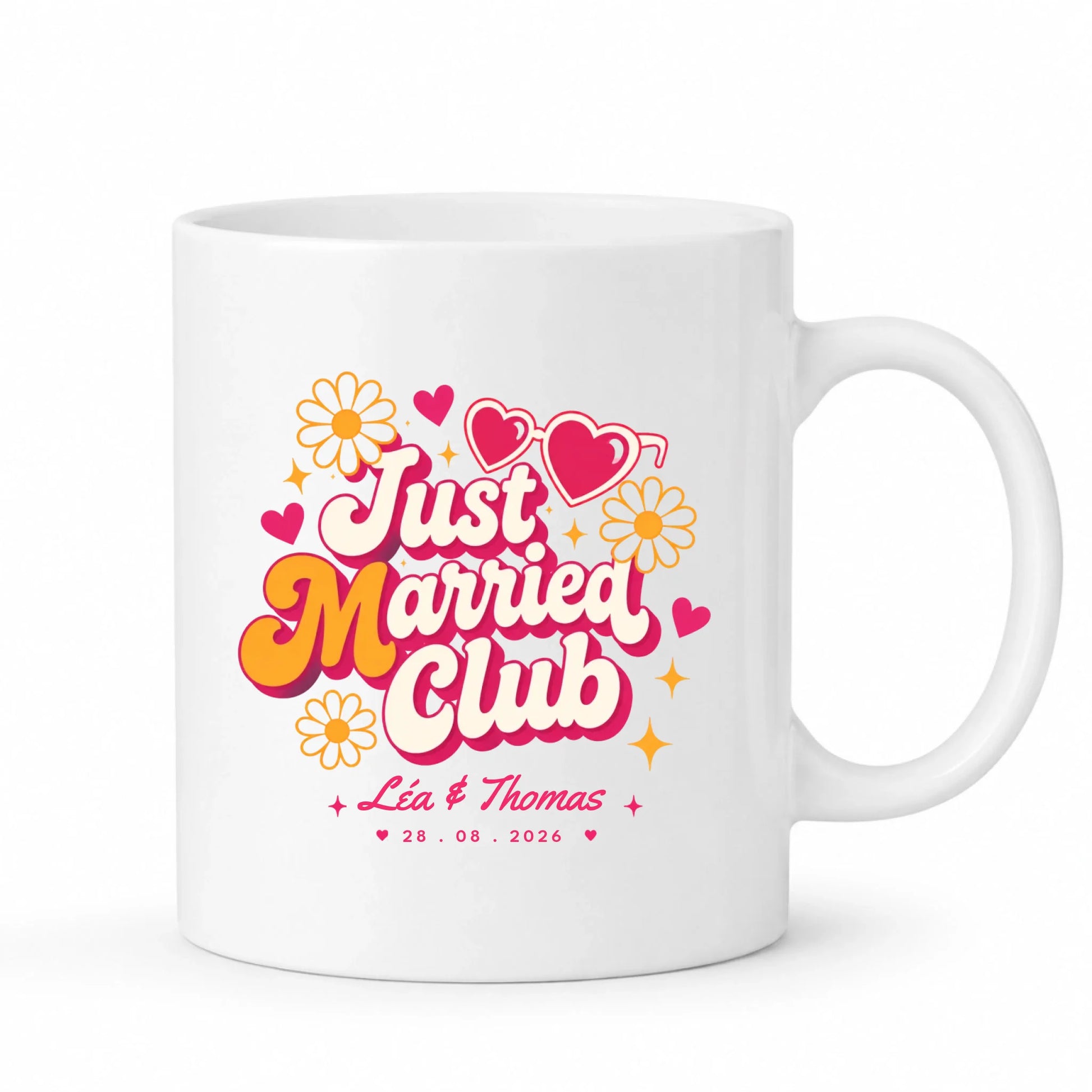 Mug Just Married Club personnalisé avec prénoms et date de mariage