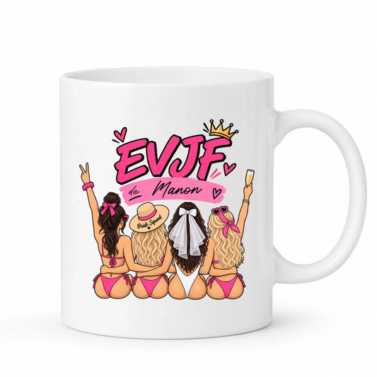 Mug blanc EVJF personnalisé Mariée pour la vie avec prénom
