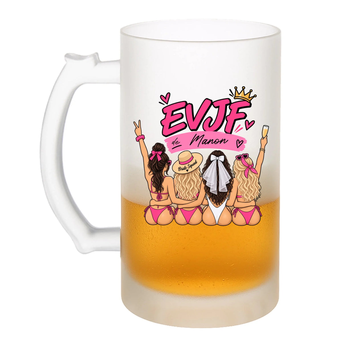 Chope à bière EVJF personnalisée remplie de bière Mariée pour la vie avec prénom
