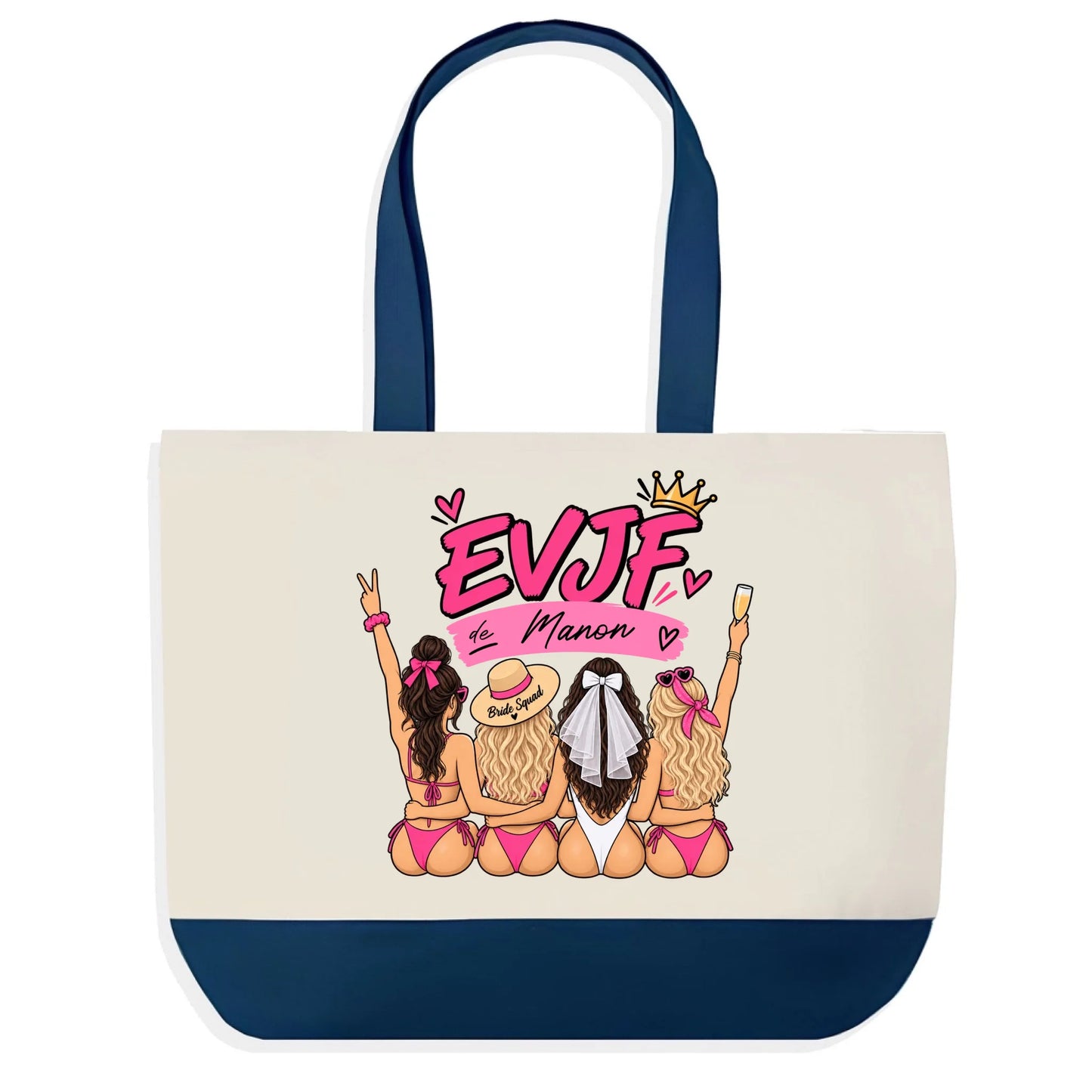Sac en jute bleu EVJF personnalisé Mariée pour la vie avec prénom