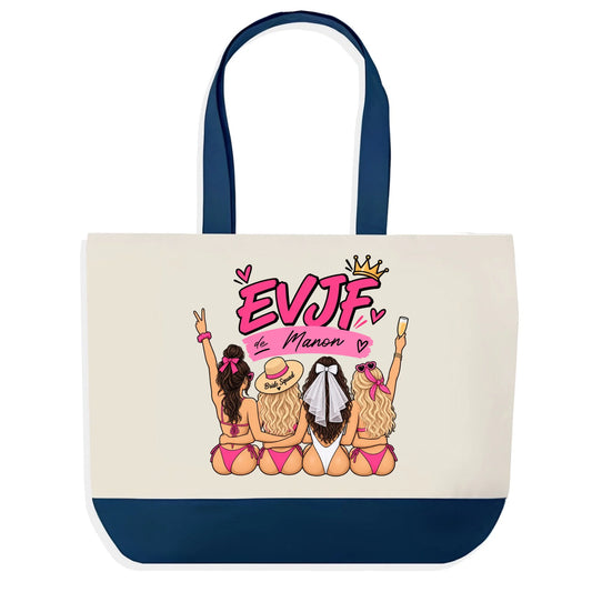 Sac en jute bleu EVJF personnalisé Mariée pour la vie avec prénom