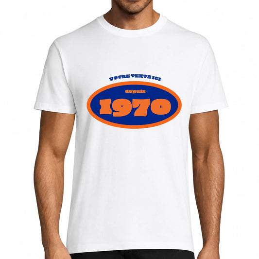 T-shirt homme blanc anniversaire personnalisé avec texte et année de naissance