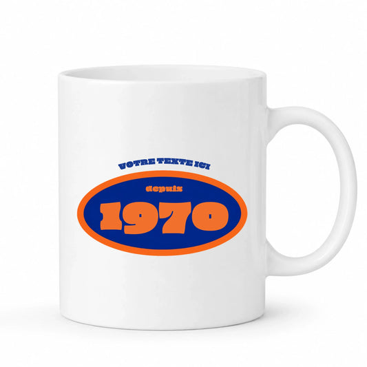 Mug anniversaire personnalisé avec texte et année de naissance