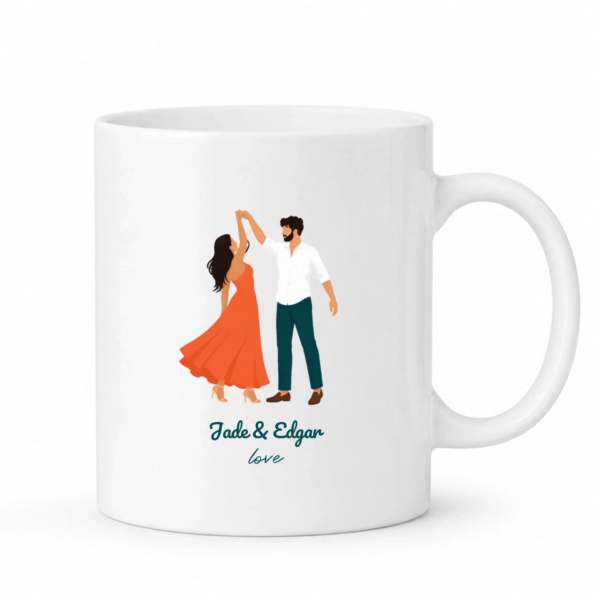 Mug illustration couple qui danse, personnalisable avec deux prénoms