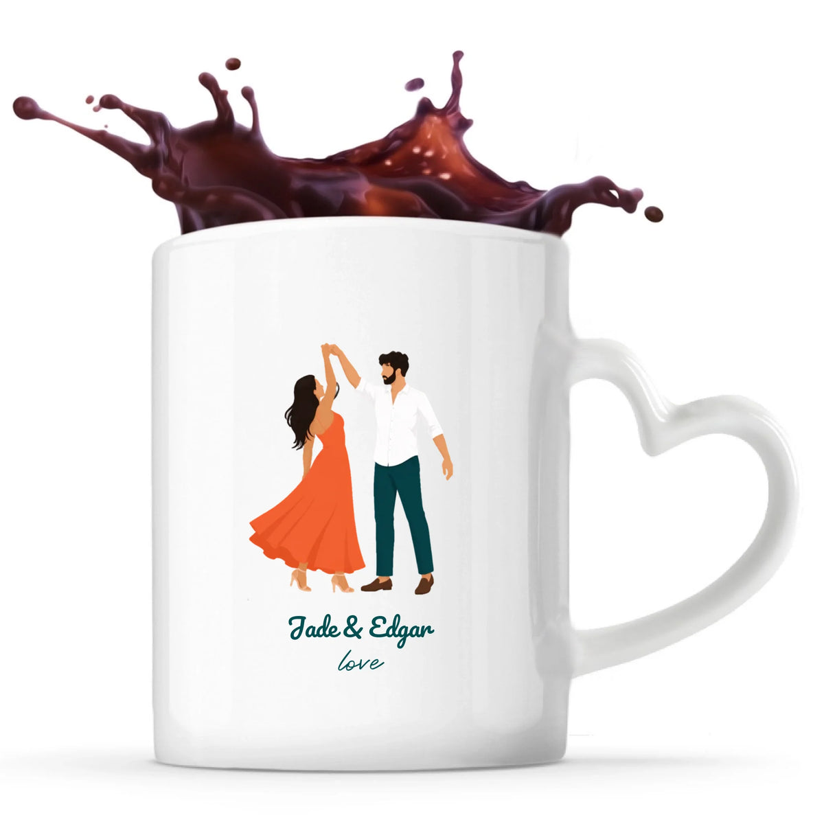 Mug vu de face avec anse, illustration couple qui danse personnalisable