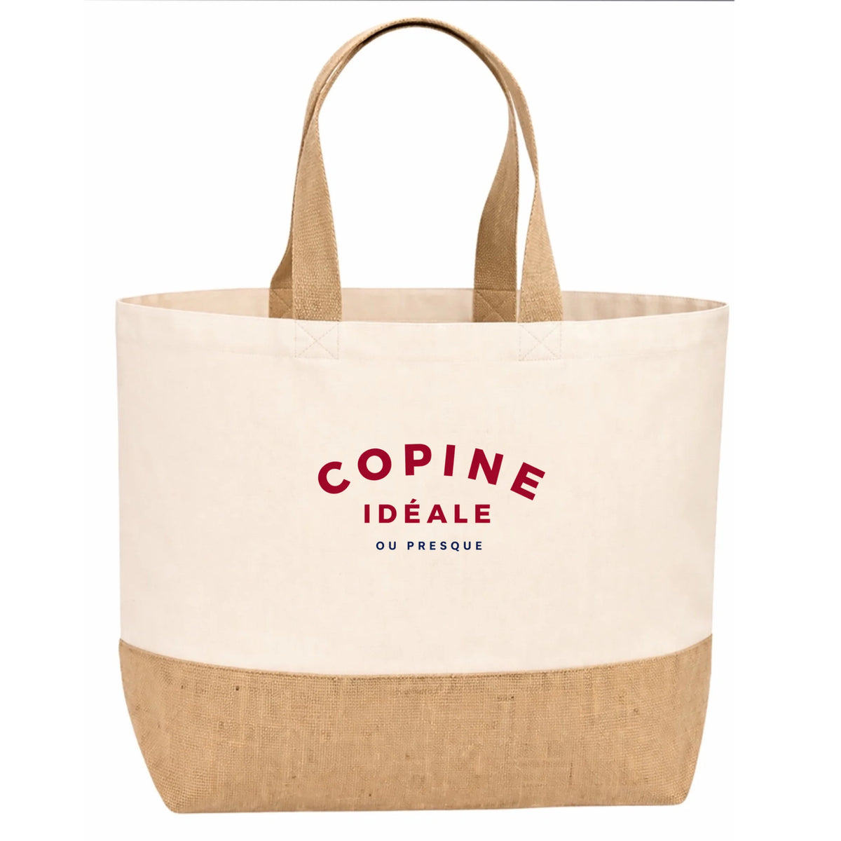 Sac en jute vu de profil, humoristique Copine Idéale Ou Presque
