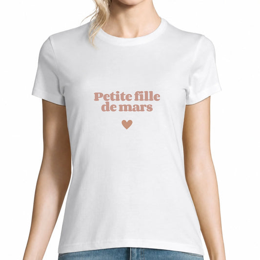 T-shirt femme blanc naissance Petite Fille de Mars | Vulpa