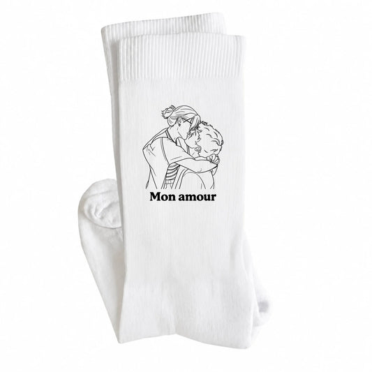 Chaussettes personnalisées Mon Amour, couple en line-art | Vulpa