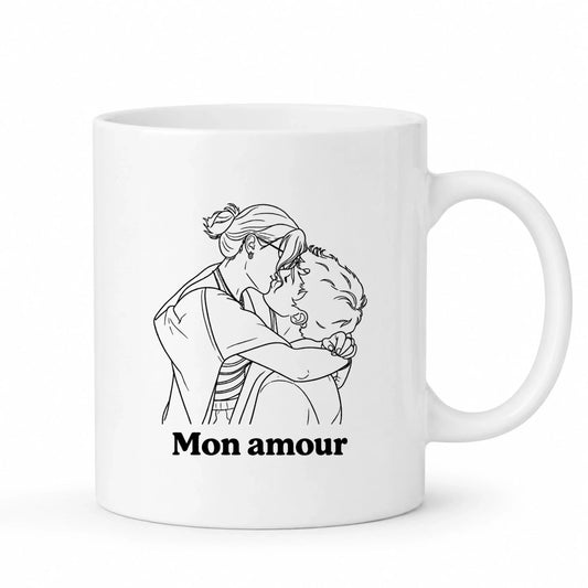 Mug personnalisé Mon Amour, couple en line-art | Vulpa