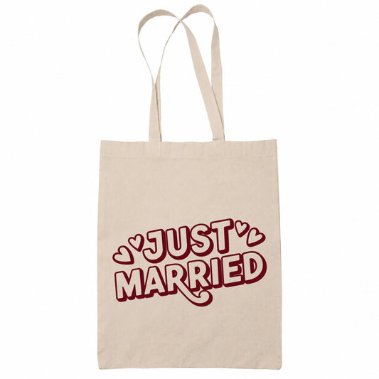 Tote bag beige mariage Just Married | Vulpa