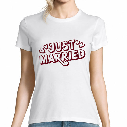 T-shirt femme blanc mariage Just Married | Vulpa