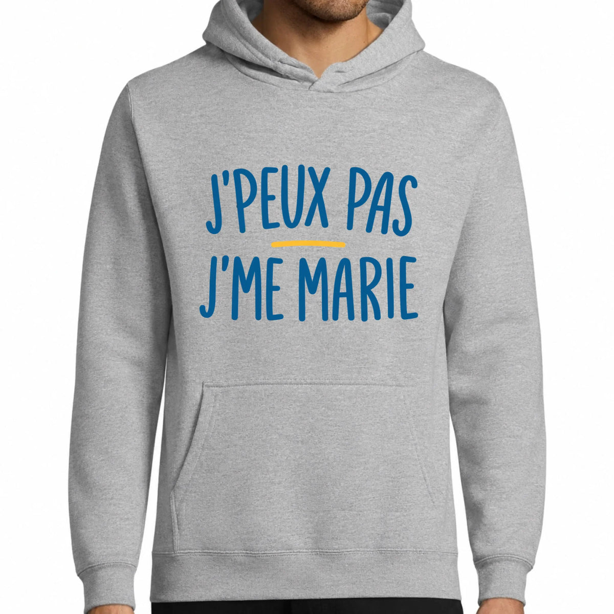 Sweat à capuche homme gris EVJF J'peux Pas J'me Marie | Vulpa