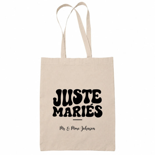 Tote bag beige mariage personnalisé Juste Mariés | Vulpa