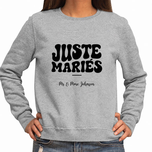 Sweat femme gris mariage personnalisé Juste Mariés | Vulpa