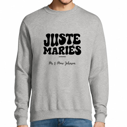 Sweat homme gris mariage personnalisé Juste Mariés | Vulpa