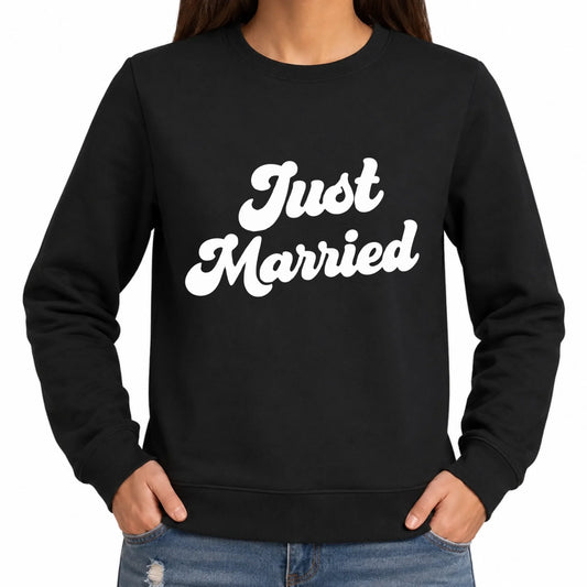 Sweat femme noir mariage Just Married, style rétro | Vulpa