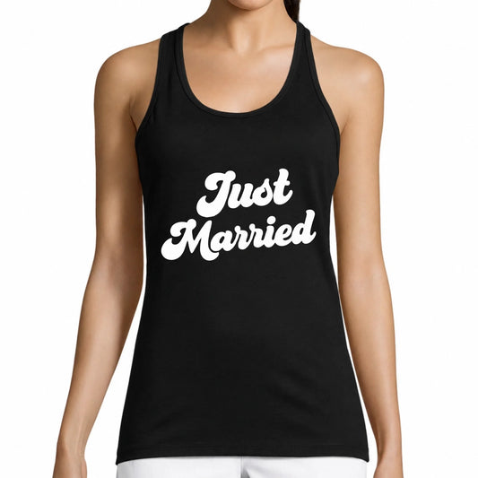 Débardeur femme noir mariage Just Married, style rétro | Vulpa