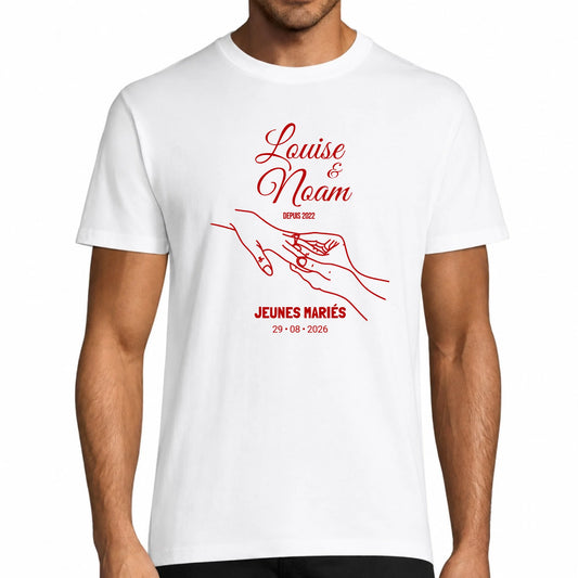 T-shirt homme blanc mariage personnalisé Jeunes Mariés | Vulpa
