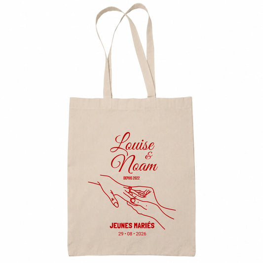 Tote bag beige mariage personnalisé Jeunes Mariés | Vulpa