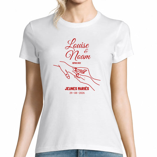 T-shirt femme blanc mariage personnalisé Jeunes Mariés | Vulpa