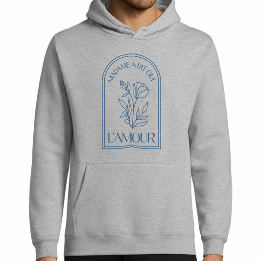 Sweat à capuche homme gris mariage Madame a Dit Oui, L'Amour | Vulpa