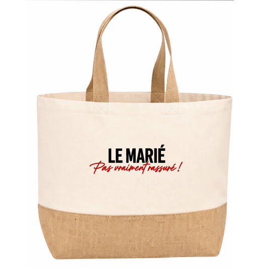 Sac en jute EVG personnalisé Le Marié, Pas Vraiment Rassuré | Vulpa