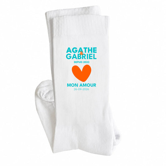 Chaussettes personnalisées Prénoms & Date des Amoureux | Vulpa
