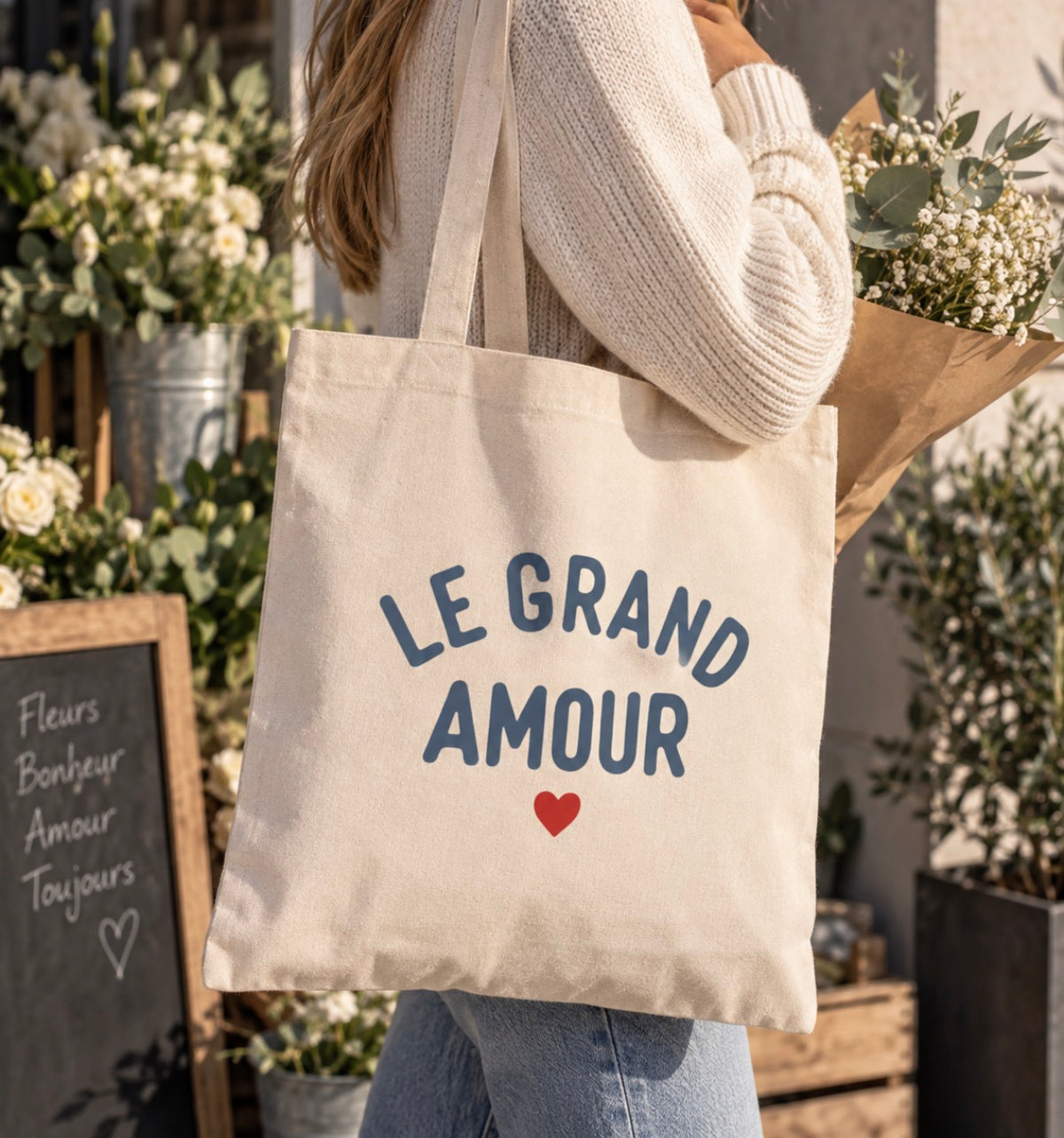 Tote bag beige Le Grand Amour, vue complémentaire | Vulpa
