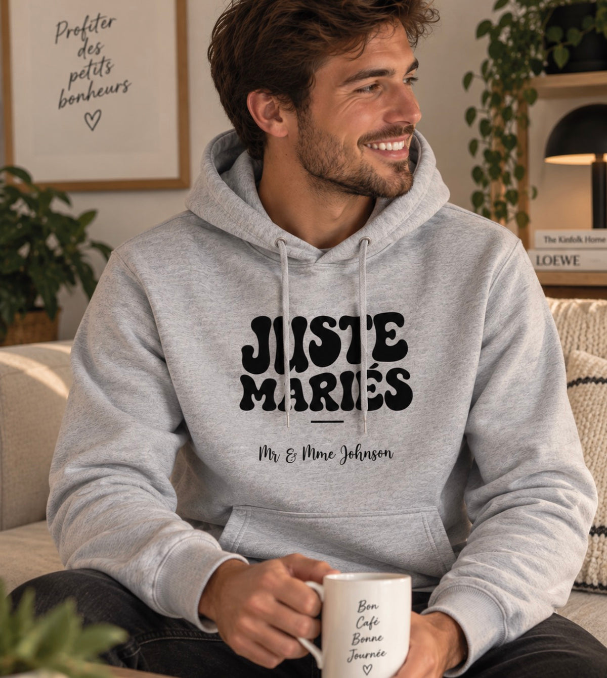 Sweat à capuche homme mariage Juste Mariés, vue complémentaire | Vulpa